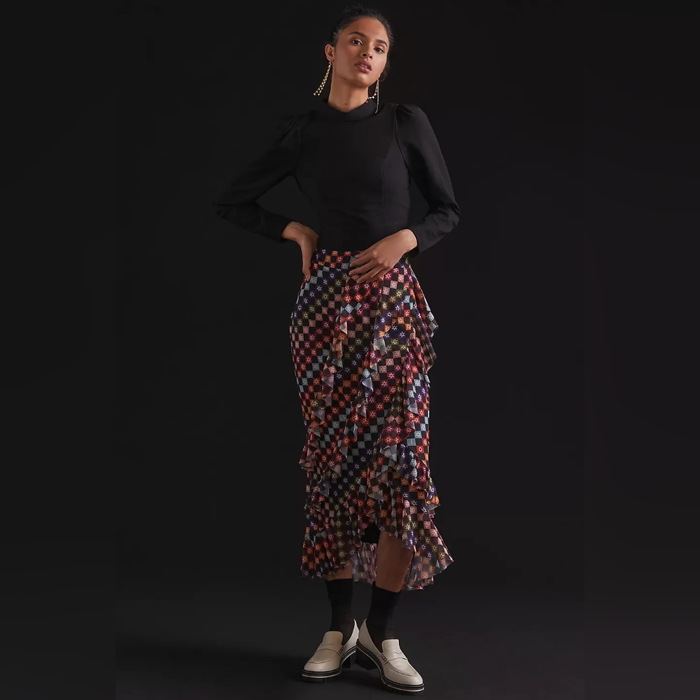 Anthropologie Farm Rio Ruffled Maxi Skirt, Small